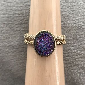 Dara Ettinger gold ring with blue druzy stone